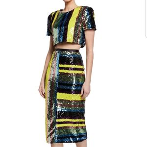 Elliat 
Lola Sequin Stripe High-Waist Midi Skirt